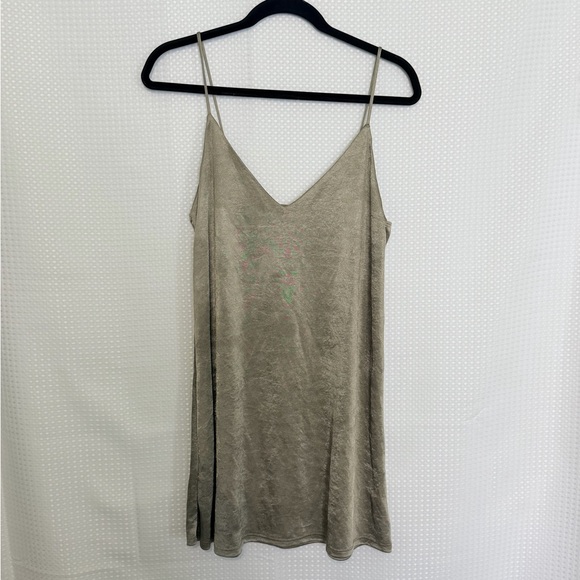 Zara Dresses & Skirts - Zara Olive Taupe Satin Slip Dress Spaghetti Straps Minimalist Size L Bias Cut